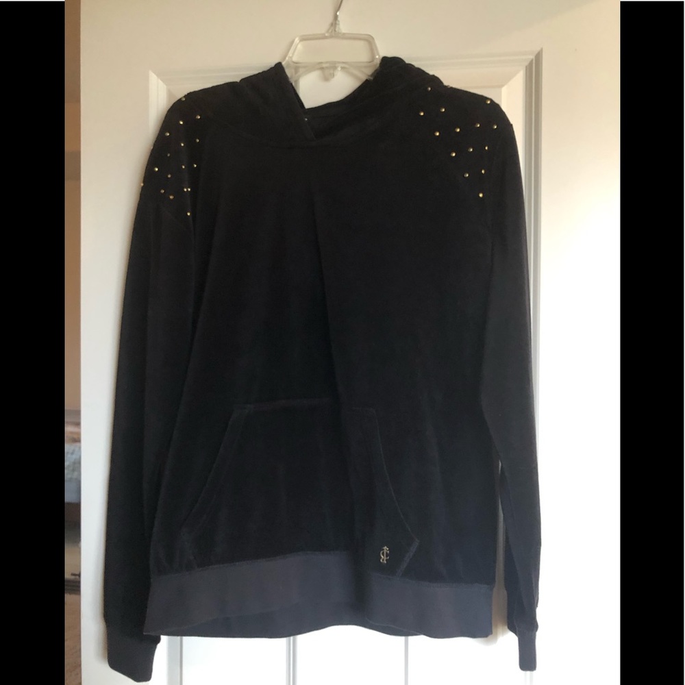 Juicy Couture Black Velvet Studded Shoulder Hoodie Size L